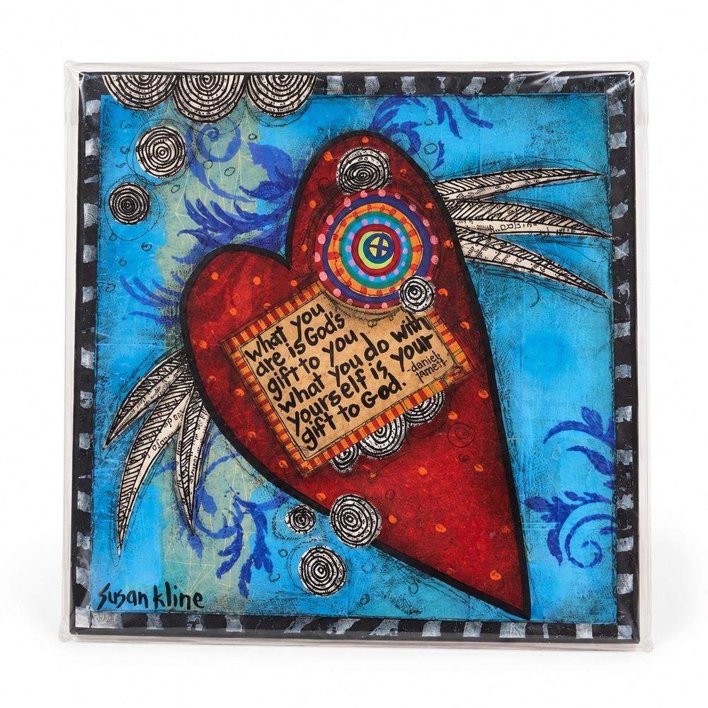 Susan Kline Inspirational Heart Art Print God's Gift Quote 8x8 Boho Faith